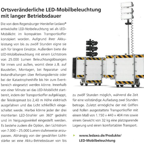Presseveröffentlichung  Im Einsatz Februar 2022 - Ortsveränderliche LED-Mobilbeleuchtung